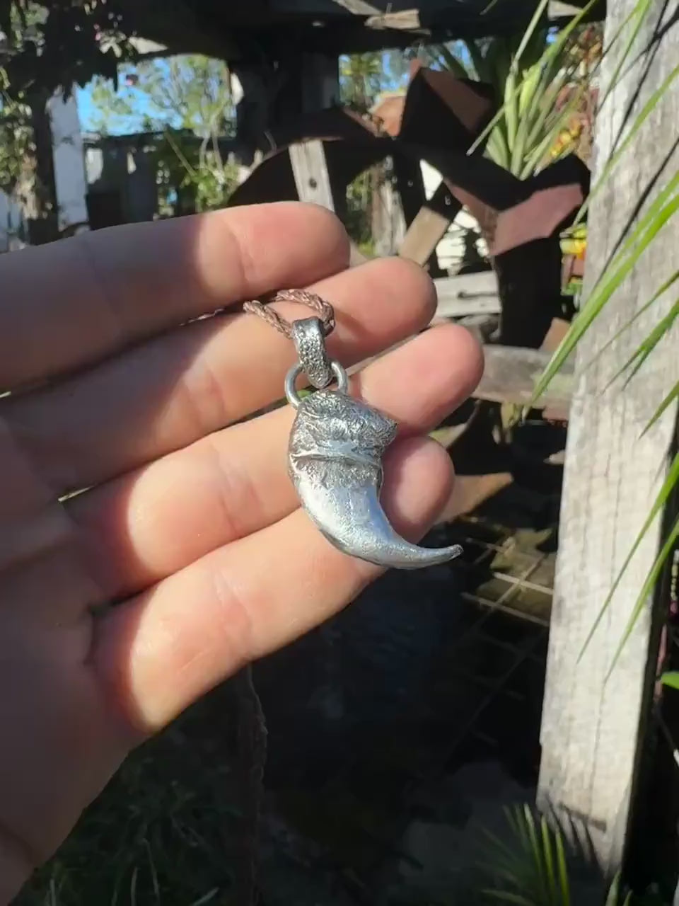 Lions Claw Talisman Pendant in Sterling Silver with Adjustable Hand Woven Necklace
