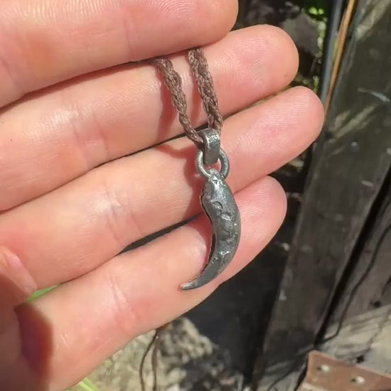 Small Eagle Talon Talisman Pendant in Sterling Silver on Adjustable Cord