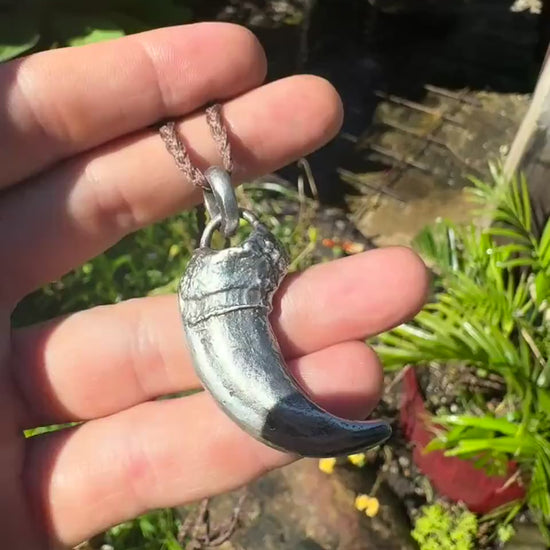 Sterling Silver Bear Claw Pendant with Adjustable Hand Woven Necklace