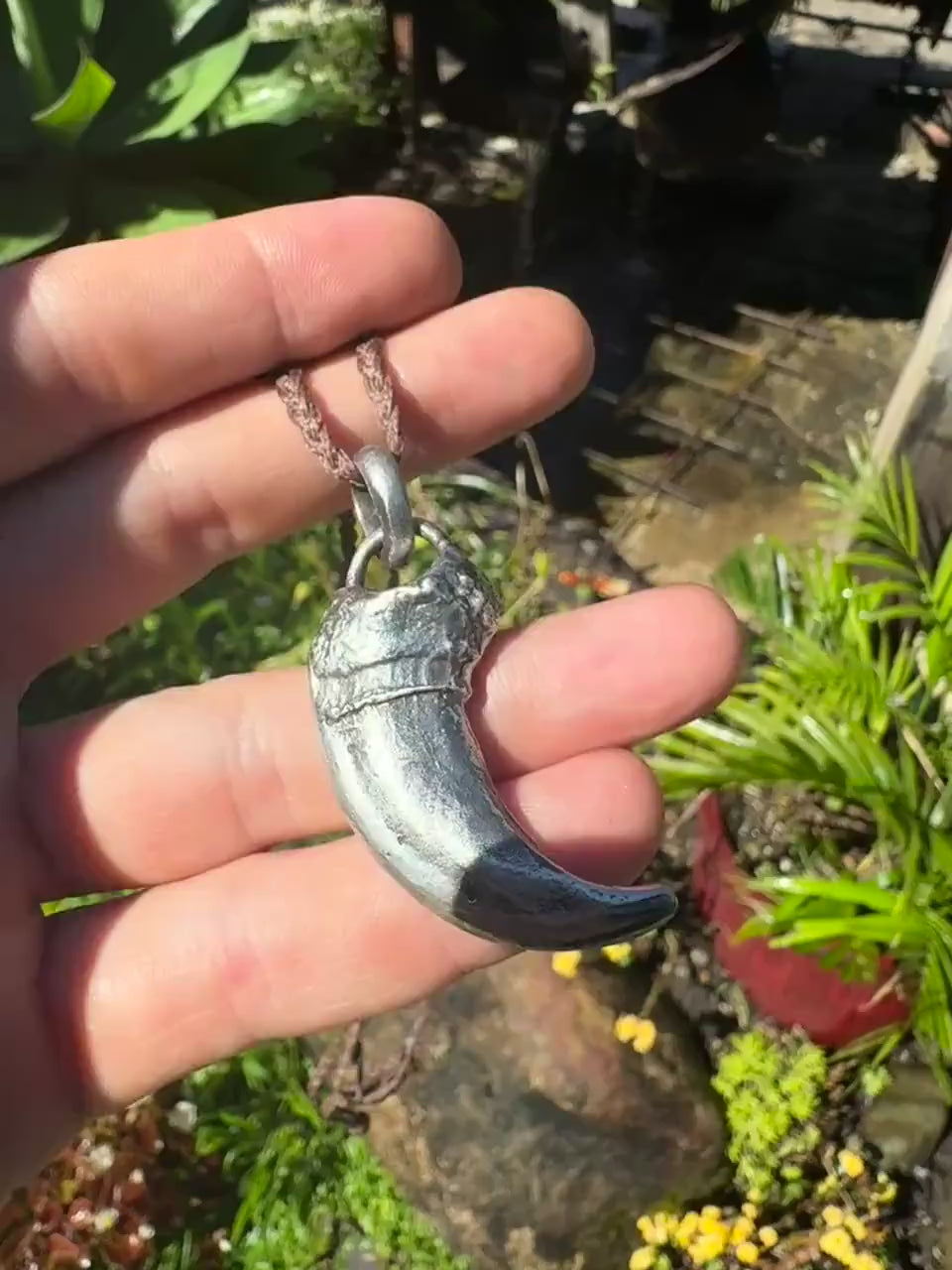 Sterling Silver Bear Claw Pendant with Adjustable Hand Woven Necklace