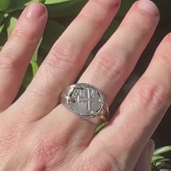 Genuine 1/2 Reale Set in Gold on Sterling Silver Signet Ring