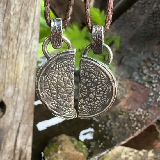 Pair of Temple Relic Amulets ~  Rustic Textured Silver Sacred Geometry Pendants