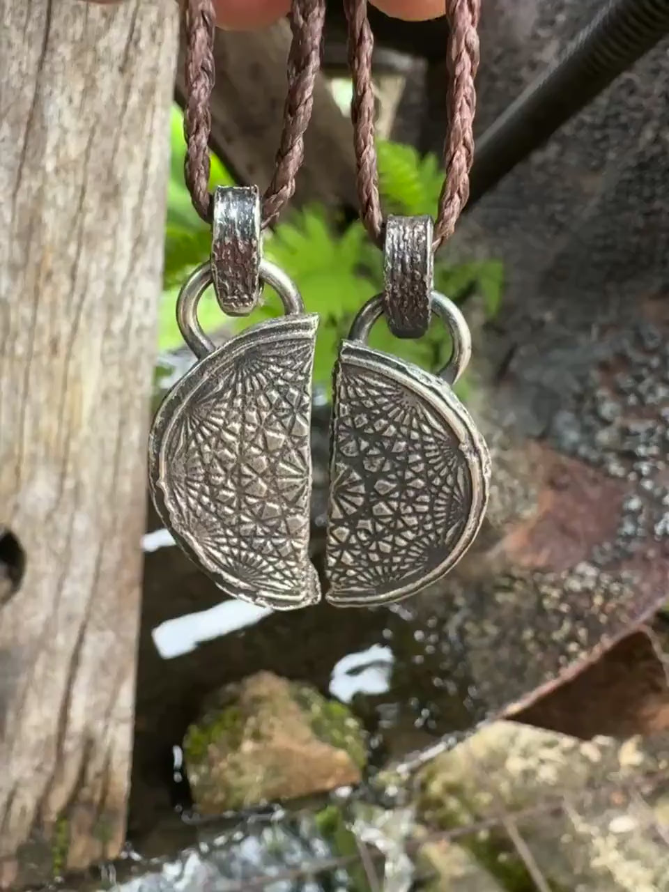 Pair of Temple Relic Amulets ~  Rustic Textured Silver Sacred Geometry Pendants