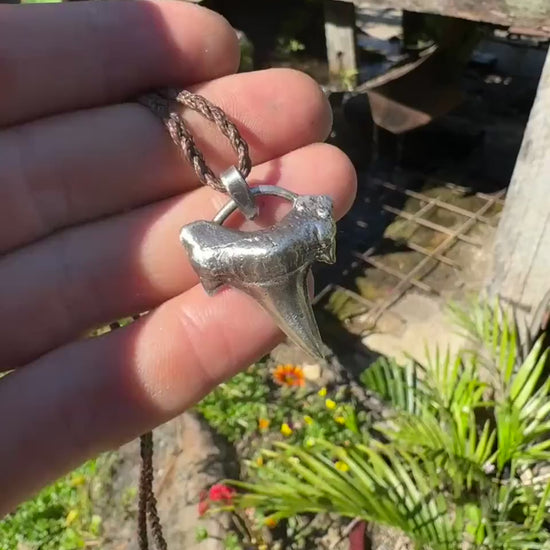 Shark Tooth Talisman Pendant on Sterling Silver on Adjustable Cord Necklace