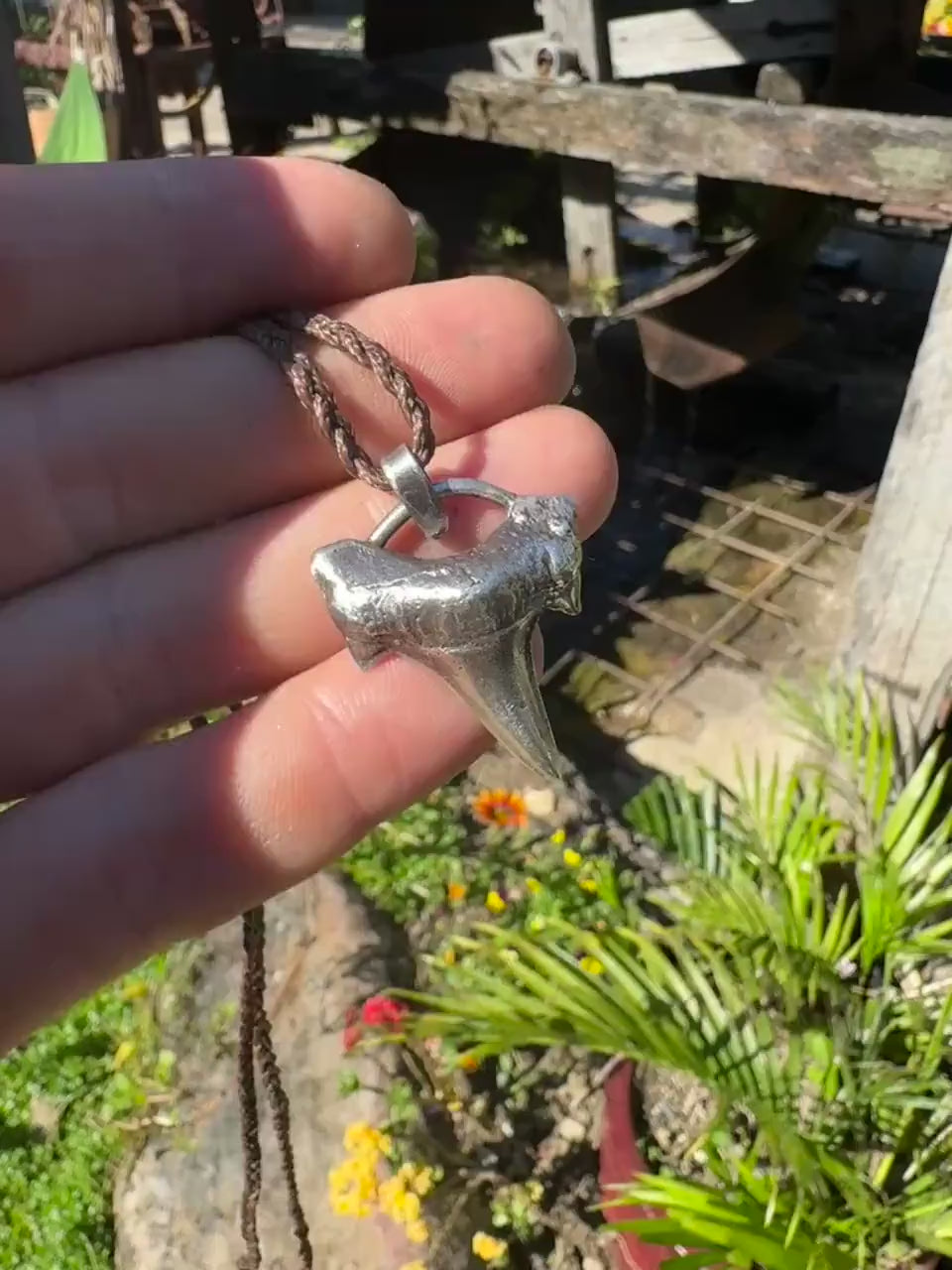 Shark Tooth Talisman Pendant on Sterling Silver on Adjustable Cord Necklace