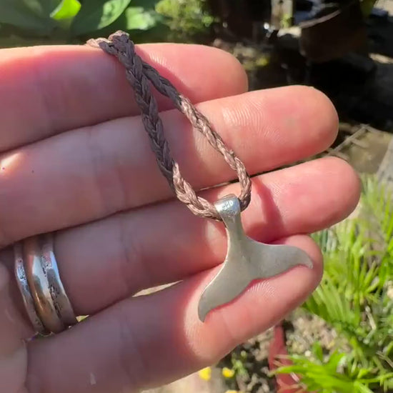 Whale Tail Pendant in Sterling Silver on Adjustable Cord