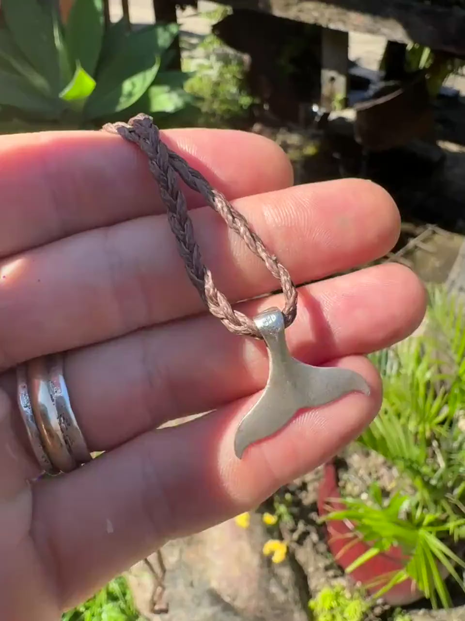 Whale Tail Pendant in Sterling Silver on Adjustable Cord