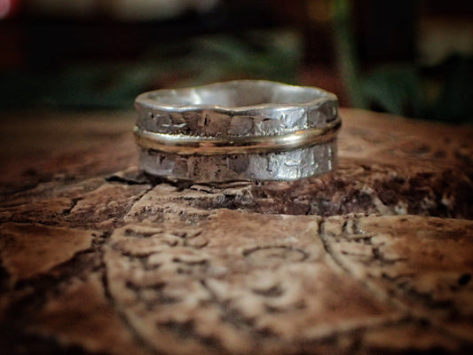 Gold and Silver Rustic Ring ~ wider version